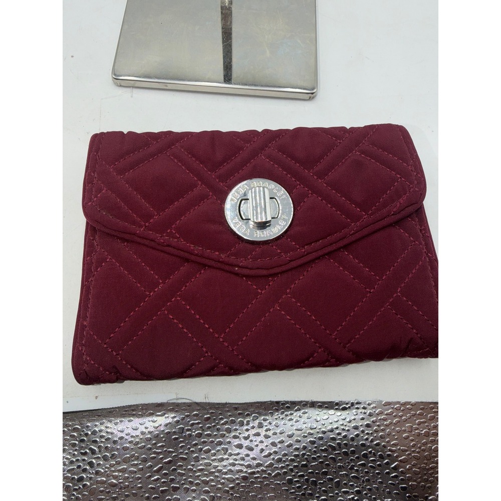 Vera Bradley Burgundy Quilted Microfiber Turn Lock Wallet Clutch Wine Red - Picture 8 of 9